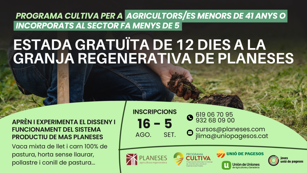 Cartell promocional de les estades del programa Cultiva a Planeses. Font: RegeneraCat