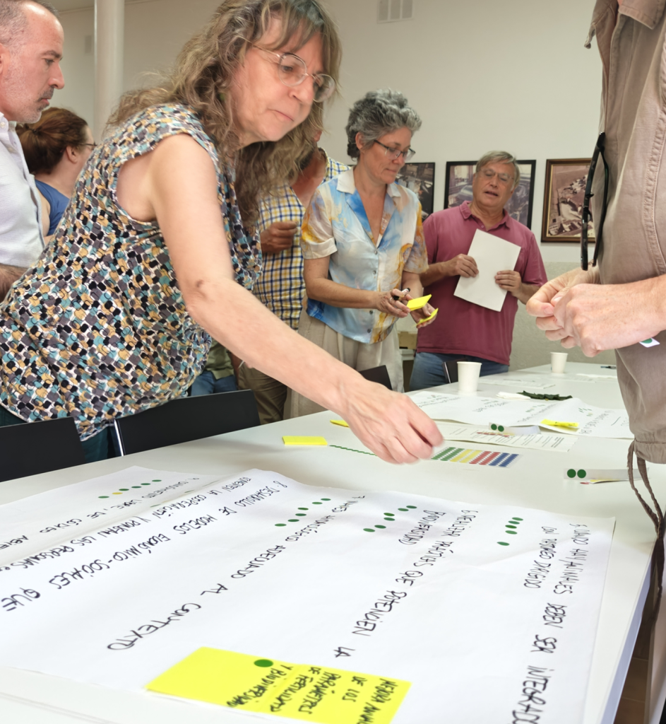 Els participants dels debats del projecte REGEN voten els criteris preestablerts per l'Associació d'Agricultura Regenerativa Ibèrica el 2022. Font: Gerard Gaya
